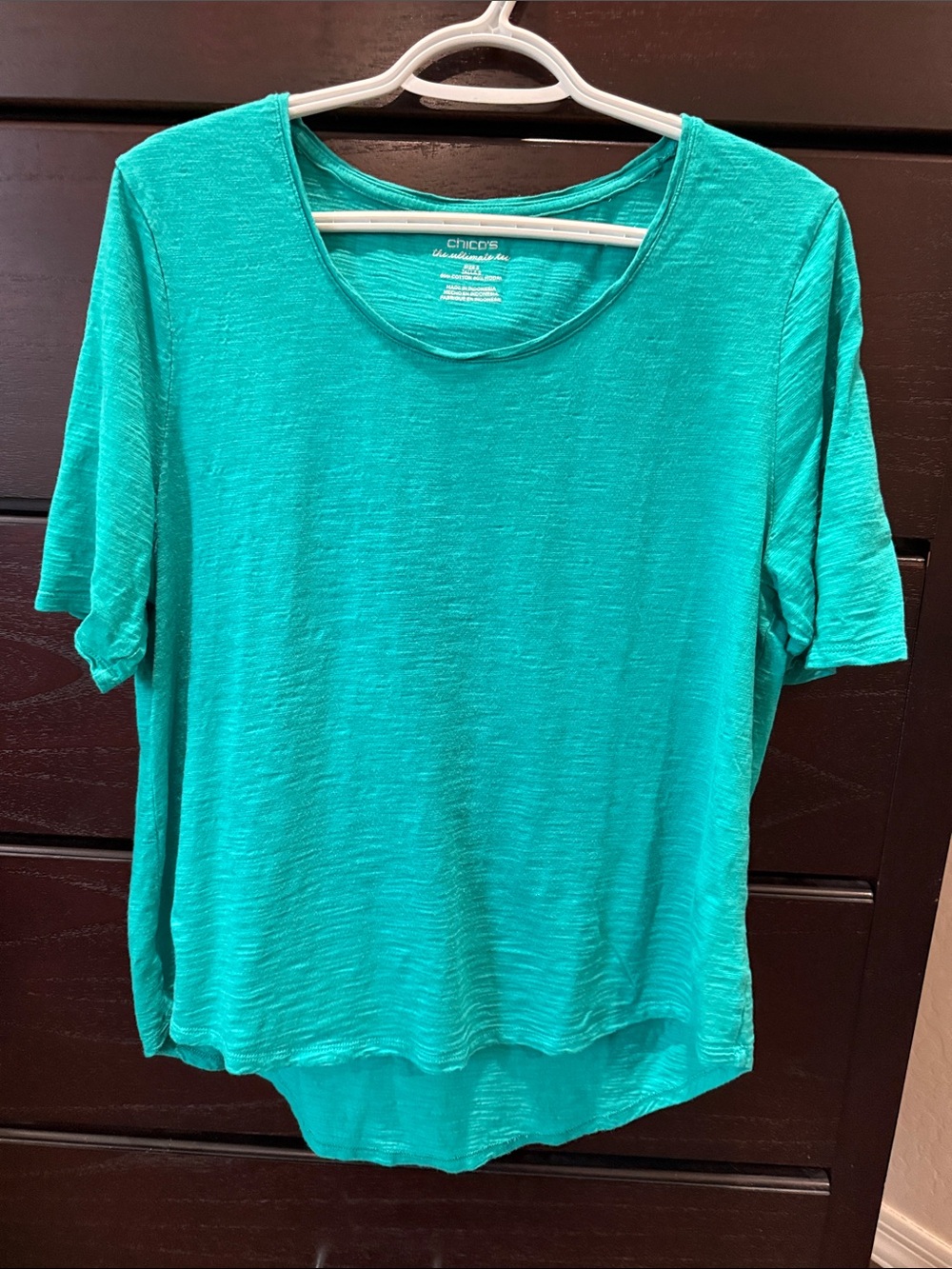 Chico's Teal Scoop Neck Short Sleeve Top